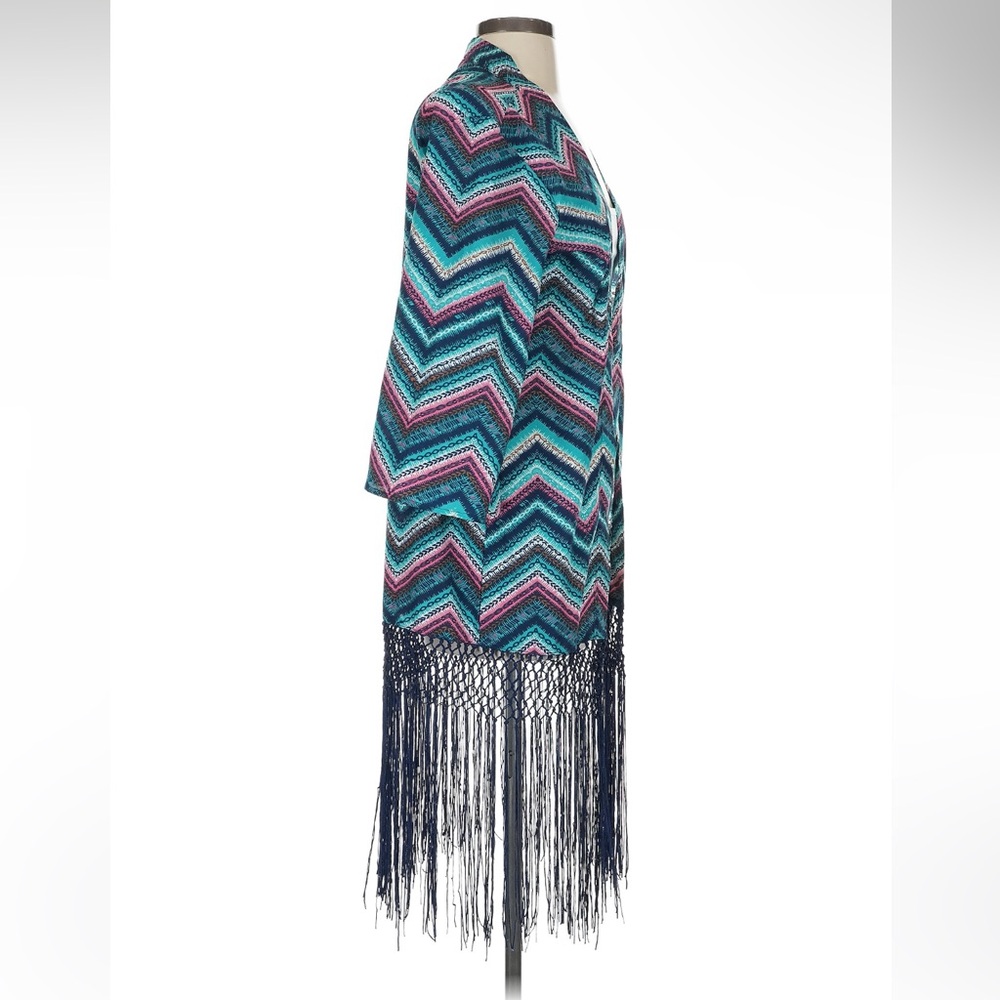 Wrangler Multicolor Chevron Fringe Knit Tunic - Teal, Navy, Pink - Picture 4 of 7